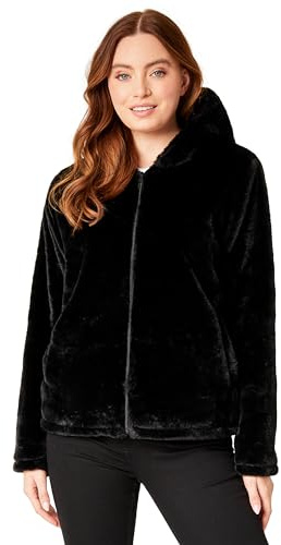 CityComfort Womens Fluffy Coat with Hood, Cosy Stylish Faux Fur - Gifts for Her (Black, XL)