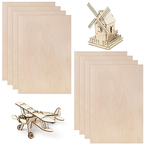 Ticeed Fogli di Legno di Balsa, 8 Pezzi Compensato 300 x 200 x 1,5 mm Pannelli in Legno non Verniciato per Lavori Artigianali Fai da Te Compensato Pirografia Pittura