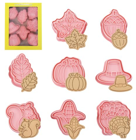 8 Pezzi Formine Niscotti Ringraziamento,Tagliabiscotti Autunnali,Tagliabiscotti Foglie Autunnali,Stampi Biscotti Zucca 3D,Formine Biscotti Autunno (Ringraziamento)