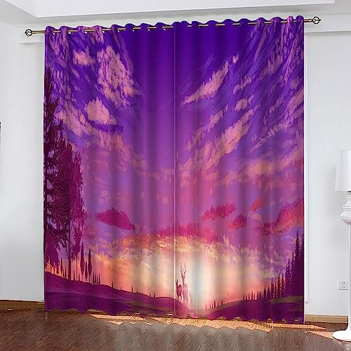 Verdunkelungsvorhänge Kräuselband Lila Blauer Himmel Elch 140 X 160 cm Set Kindergardinen Mädchen Verdunkelungsvorhänge Mit Ösen Blickdichter Kinderzimmer Schlafzimmer Vorhang -4A6T/B7U