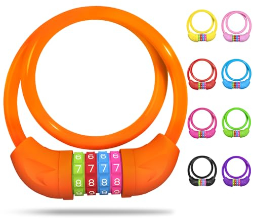 SPGOOD Fahrradschloss mit Zahlen für Kinder(10 x 650MM),Anti-Diebstahl Kabelschloss Code Kombination,Fahrrad Zahlenschloss für Mädchen Jungen,Fahrrad Zubehör Kinder Fahrrad Schloss(Orange)