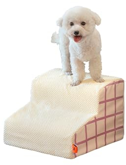 Galatée Hundetreppe, Haustiertreppe Für Kleine Hunde Mit Abnehmbarem, Waschbarem Bezug, rutschfeste, Stabile Hundetreppe Für Den Innenbereich, Haustiertreppe Zum Hochbettklettern(2 Ebenen, Lila)