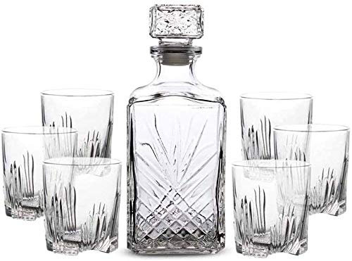 Estante para botellas Estante para vinos Soporte para copas de vino Elegante decantador de whisky y juego de vasos, Decantador de cristal sin plomo con 6 vasos de whisky, para dispensador de licor