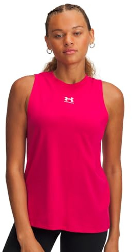 Under Armour Camiseta sin Mangas Rival Muscle para Mujer, (681) Fucsia sombreado/Blanco, XS