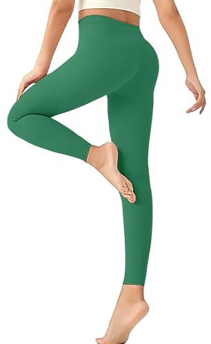 Geyuwoz Sportleggings, dam, hög midja, sportleggings, ogenomskinliga, leggings, bomullsleggings för kvinnor, sportbyxor, yogabyxor, träningsbyxor, löparbyxor, S–3XL, Grön, XXL