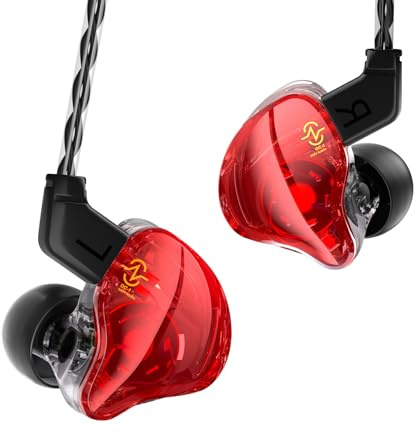 CCZ HiFi 1DD In-Ear Headphones with Clear Bass Comfortable Earbuds for Singers, Musicians, Drummers (Red, No Microphone)