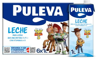 Puleva - Leche Entera con Vitaminas A + D, Fuente de Calcio, Sin Gluten, Sin Azúcar Añadido, Edición Especial - Pack 6x1L | Leche entera edición especial Disney, ideal para los más pequeños de la casa. Formato brik. Pack 6 unidades de 1 litro.