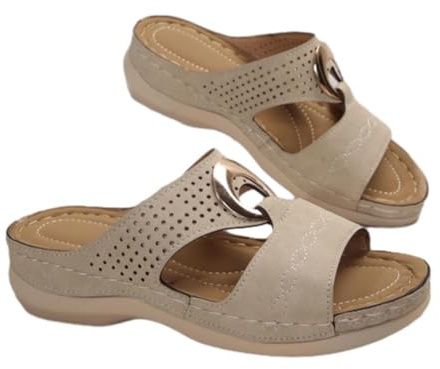 Claquettes Sandales Orthopedique Femmes Été Pantoufles Bohême Compené Claquette Respirant Confort Anti-dérapant Pantoufle Rétro Évidé à Soutien Plantaire Chaussons pour Maison Jardin Piscine Plage