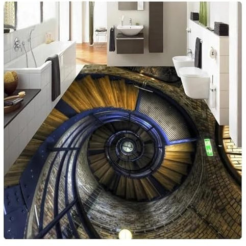 Mural de piso de escalera de caracol 3D Decoración de arte creativo moderno Antideslizante Impermeable Espesar Etiqueta autoadhesiva para baldosas de piso * 350 cm x 256 cm (137,8 x 100,8 pulgadas)