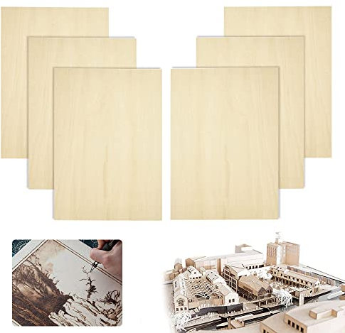 Feuilles de contreplaqué, planche de bois for l'artisanat, 6 feuilles de bois, feuilles de contreplaqué 300 * 200 * 2 mm, feuilles de tilleul fines inachevées, panneau de contreplaqué en bois