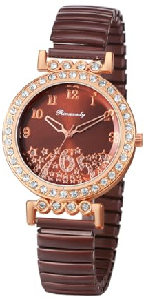 JewelryWe Damenuhr Elastische Uhr für Senioren Analog Quarz Armbanduhr Damen Stretcharmband Lässige Uhr mit Edelstahl Zugarmband & großem leicht ablesbar Zifferblatt
