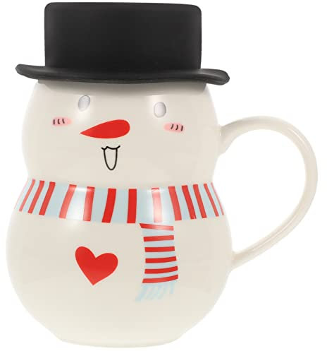 FUNOMOCYA Schneemann-Tasse mit Deckel hitzebeständig Keramik Wasserbecher für Küche und Büro