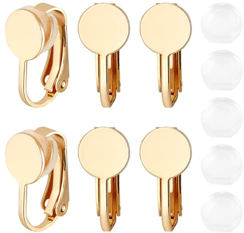 Beebeecraft 1 Box 24 Stück Goldene Clip-On Ohrclip Konverter mit Ohrring Pads Runde Flache Rückseite für die Schmuckherstellung DIY-Handwerk