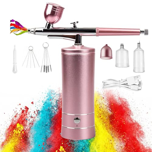 Kabelloses Airbrush Set - Wiederaufladbare Tragbare Airbrushpistole | Airbrush Set mit Kompressor für Make Up Kunst Kuchendekoration Tattoo Model Painting Färbung
