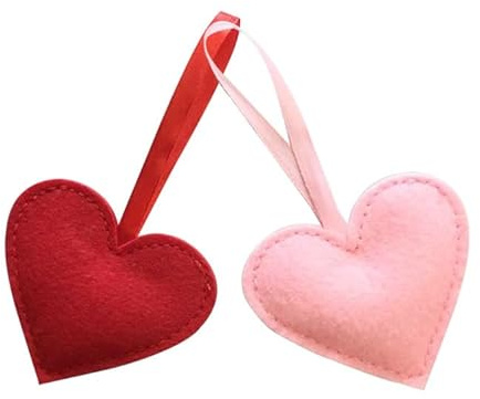 Hrlace 24 Stück Herzanhänger Filz-Herz Aufhängen Ornamente Bunt Stoffherzen Geschenkanhänger Deko für Valentinstag, Jahrestag, Weihnachten, Party-Dekorationen, Rot und Rosa, 7x6cm
