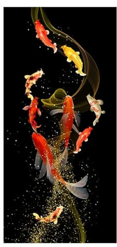 NXMYDBD Goldener Koi-Fisch, Feng Shui, Karpfen, Bilder, Leinwandbild, Wandkunst für Wohnzimmer, moderne Galerie, Inneneinrichtung, Kunstwerk, 50 x 100 cm (20 x 39 Zoll), ungerahmt