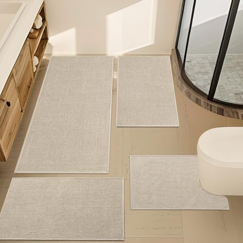 YIHOUSE Badezimmerteppiche, dünn, 4-teilig, schnell trocknend, Beige
