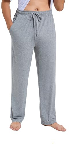 Dosieyeo Pyjamasbyxor, herr, långa, lätta, luftiga pyjamasbyxor med fickor, lediga loungebyxor med elastiskt midjeband, fritidsbyxor, storlek M, 3XL, GRÅ, 3XL