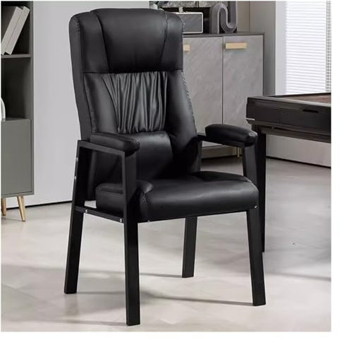 WIGSELBL Leder-Sessel, Lounge-Stuhl, gepolsterter Wohnzimmerstuhl mit Metallfuß, verdicktes Kissen, Einzelsofa, bequemer Lesesessel für Schlafzimmer (Nero)