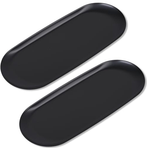 OWLMATE 2 Pezzi Vassoio Portaoggetti, Vassoio Nero, Vassoio Decorativo 30 x 12 cm, Vassoio da Portata per Gioielli, Cosmetici, Asciugamani, Candele e Dessert