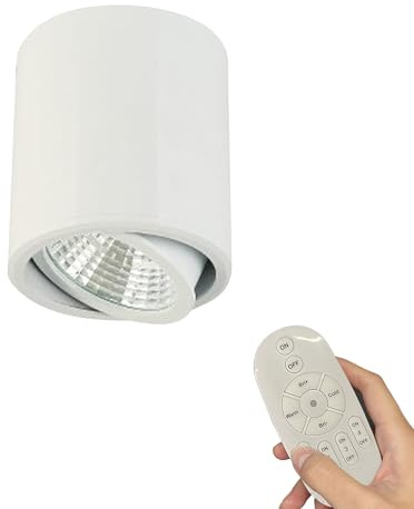FSLiving LED Deckenspot Aufbauspot Dimmbar, Aufputz Spots Deckenstrahler aus Aluminium Downlight, Weiß Aufbaustrahler Schwenkbar 230V 7W mit Fernsteuerung für Küche Wohnzimmer Schlafzimmer BD0852