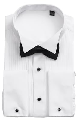 Mens White Tuxedo Shirt with Wing Collar and French Cuffs, White, 5XL