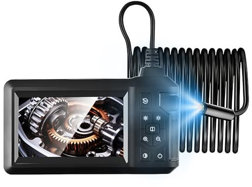 Endoscopio Industriale Telecamera Endoscopica Impermeabile IP67 con 8+1 LED Regolabili 4.3'' Endoscopio a Doppia Lente HD 1920P Sonda Semirigida da 10M per Ispezione Autoveicoli,Tubi,Muri,Fognature
