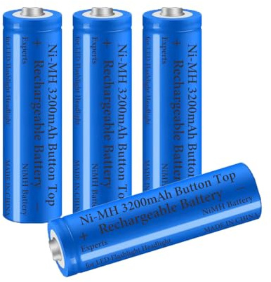 4 Pack 3200 mAh Battery, NiMH Button Top Rechargeable Batteries for LED Flashlights, Headlamps, Remote Controls, RC Cars, Mini Fans, etc, 18.01mm*67.01mm, with Storage Box, Blue
