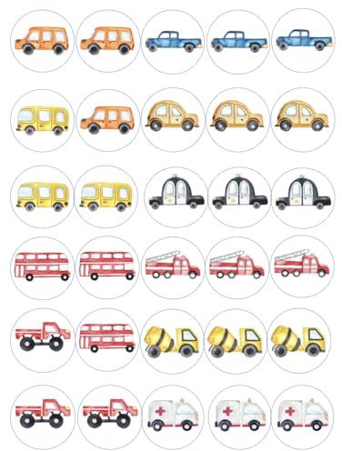 PRE CUT 30x Edible Wafer Paper Cars Truck Bus Vehicle Kids Party Cupcake Toppers