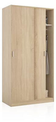 duehome| Armario de Dos Puertas Correderas, Modelo Lenor, Acabado en Color Roble Canadian, Medidas: 100 cm (Largo) x 50 cm (Ancho) x 200 cm (Alto)