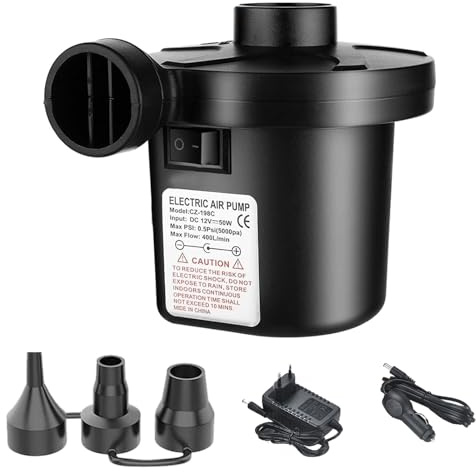 Pompe Air Électrique avec 3 Buses, Gonfleur Portable pour Maison Voiture,Gonfleur Dégonfleur Rapide pour Matelas Pneumatique, Piscines Gonflables, Anneau Natation,Bateaux, Camping Plein