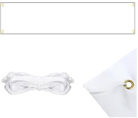 Großes Leeres Blanko Fahnen Banner Weiß Polyester Lackierbar Lang Leinwand Banner mit 6m Hängendem Seil für Hochzeit Geburtstag Party Outdoor (300x50cm)