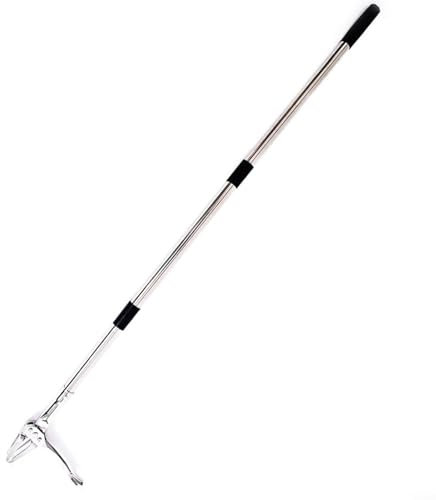 Estrattore ergonomico da giardino, 128 cm, per rimuovere le radici in piedi con manico in acciaio inox a 4 artigli per la rimozione del dente di leone, guanti protettivi inclusi