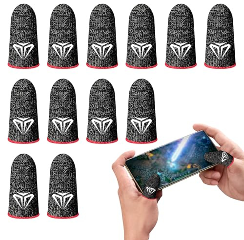 12 PCS Finger Sleeves for Mobile Gaming,Silver Fiber Gaming Finger Sleeves,Ultra-Thin 0.3mm Mobile Gaming Finger Sleeve for Mobile/Tablet,Breathable Touchscreen Protectors for Gamers (Black)