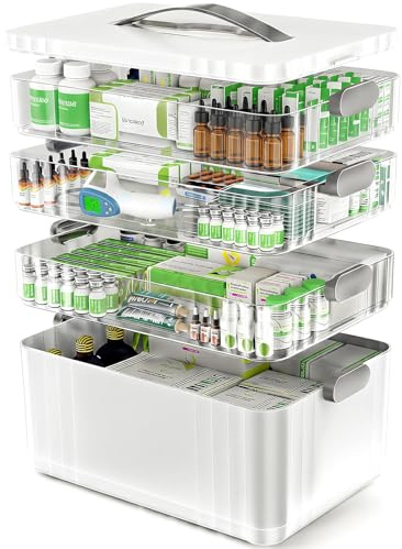 ARSTPEOE 4-Tier Medicine Organizer - Portable Medicine Cabinet with Plastic Handle, Multipurpose Medical Box, Empty First Aid Kit for Home