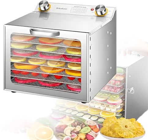 Déshydrateur Alimentaire en INOX Machine Sèche Fruits et Légumes Champignons Contrôle de Température 30-90°C et Minuterie 0-12h Desidrateur Aliment Durable et Facile à Nettoyer 8-Layer
