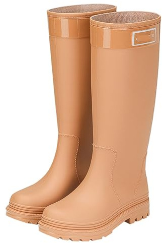 ZZTWER Non-Slip Winter Warm Boots, Women's High-Top Fleece-Lined Rain Boots Waterproof Fashion Outdoor Shoes Wellies(Khaki 1,5 UK)