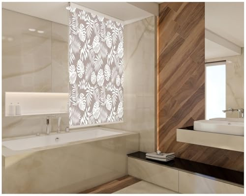 probath Estor de ducha (130 x 240 cm), diseño de hojas de color marrón y blanco