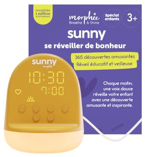 Sunny Morphée | Réveil Enfant avec 365 Découvertes Audio et Veilleuse | Réveil Éducatif Jour/Nuit | Éveille Curiosité et Facilite Les Réveils dans la Bonne Humeur | 3-10 Ans | Prise Secteur