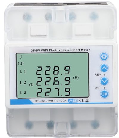 Jeffergarden Contatore Intelligente Fotovoltaico WiFi, Contatore di Energia Bidirezionale Trifase, Display LCD con Protezione di Tensione 60-300 V 100 A per Sistemi di Energia Solare