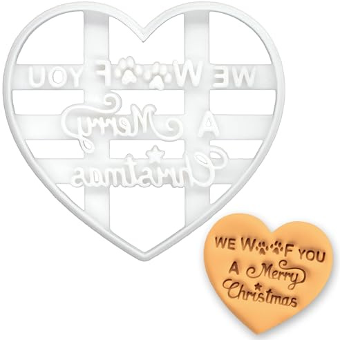 BAKERLOGY We Woof You a Merry Christmas Heart Cookie Cutter – Dog Paw Biscuit Mold for Festive Baking, Pet Treats & Holiday Fondant Decorations