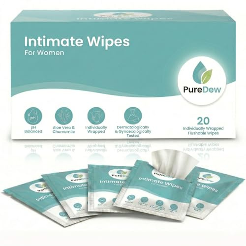 Intimate Wipes For Women – 20 Individually Wrapped Feminine Wipes | Flushable & Biodegradable for Travel & Daily Freshness | Aloe Vera & Chamomile | pH Balanced, Gynaecologically Tested