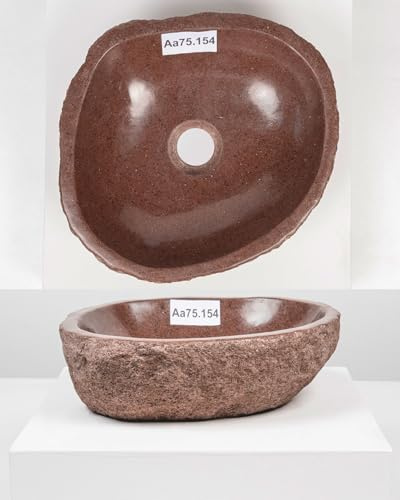 Lavabo ovale in pietra naturale, 30 cm, grigio per bagno, ospiti, WC in pietra di fiume