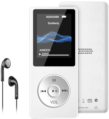 32 GB MP3 Player Bluetooth 5.0 Music Player, Only 29 g | 1.8 inch LCD screen, HiFi sound children's MP3 with headphones speaker FM radio e-book recording support up to 128 GB