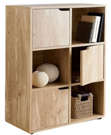 Turin Oak Finish 6 Cube 3 Doors and 3 Open Cubes Shelf/Shelves Books CDs & DVDs Office Home Storage Unit
