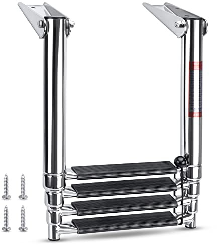 Marinebaby Heavy Duty Boat Telescopic 4 Step Ladder Stainless Steel Swim Platform Telescoping Ladder Extendable 4 Step for Boat Yacht