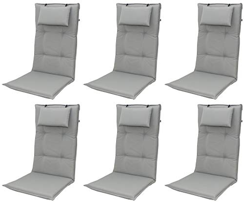 Doppler 6 mal Luxus Hochlehner Auflage mit Kopfkissen 9827, Grau Uni, 120 x 50 x 8 cm, 100% Polyester, Waschbar, Made IN Europe