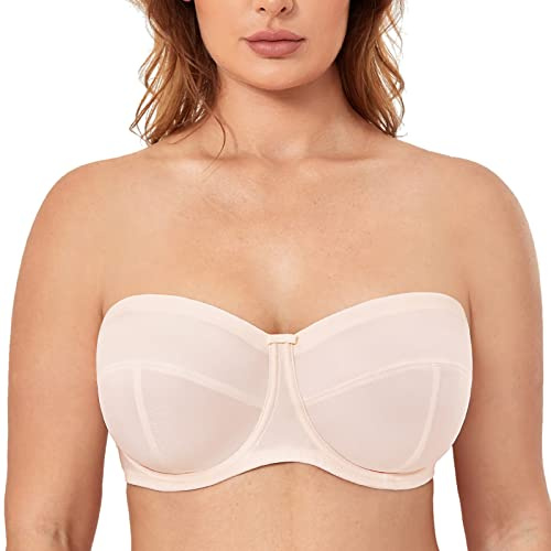 DELIMIRA Donna Reggiseno Senza Spalline a Fascia Multifunzione con Ferretto Supporto Taglie Forti Rose White 3G