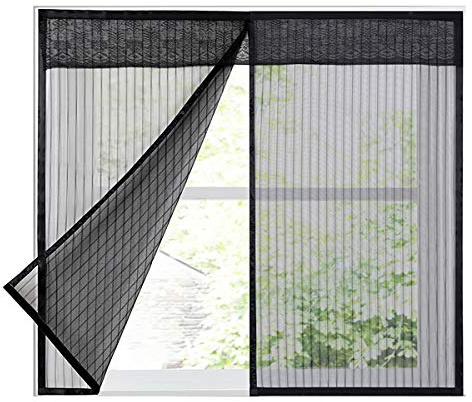 LKXHarleya Zanzariera per Finestra, Zanzariera per Finestra Magnetica, Zanzariera con Nastro Magico Protezione Zanzara, Nero, 110x150 cm(W x H)