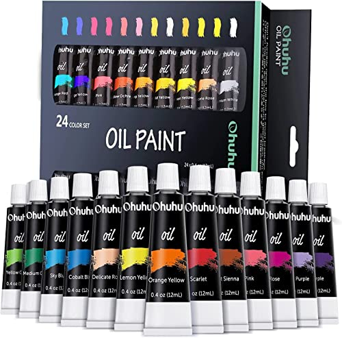 Ohuhu Ölfarben Set, 24 Farben 12ml/Röhrchen Ölfarben Starterset auf Leinwand und Malerei Ungiftig Künstlerqualität Oil Painting für Künstler Anfänger Erwachsene Kunst Malen Lieferungen
